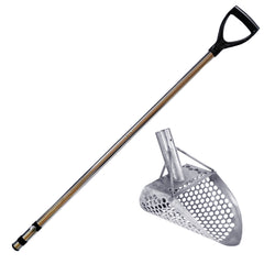 Dune Scoops Loch Ness Mini 9 x 6" Stainless Steel Metal Detector Sand Scoop w/ Dune Large & Strong Collapsible Stainless Steel Handle