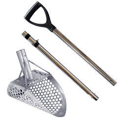 Dune Scoops Loch Ness Mini 9 x 6" Stainless Steel Metal Detector Sand Scoop w/ Dune Large & Strong Collapsible Stainless Steel Handle