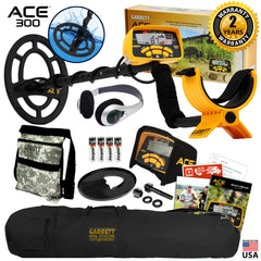 Garrett ACE 300 Metal Detector w/ 7 x 10″ Waterproof Coil, Carry Bag, Camo Pouch