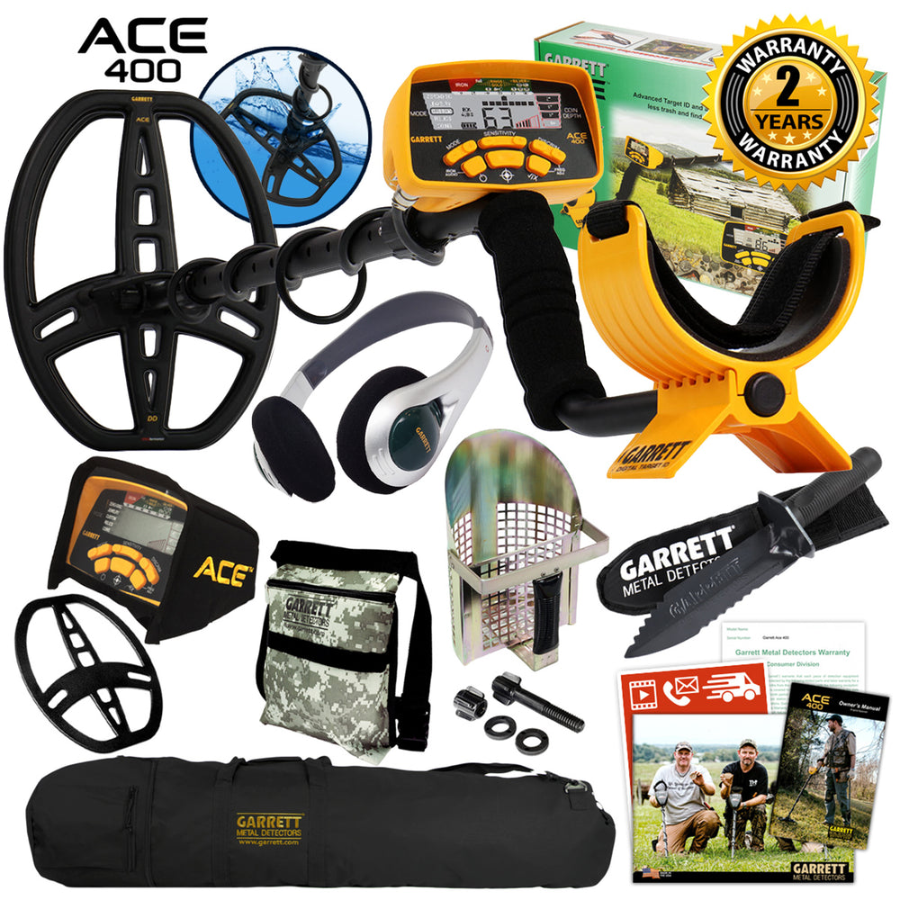 Garrett ACE 400 Metal Detector with Digger, Pouch, Sand Scoop and Carry Bag