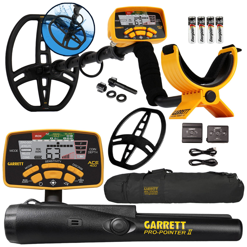 Garrett ACE 400 Metal Detector w/ Z-Lynk Wireless System, Pro Pointer II & Bag