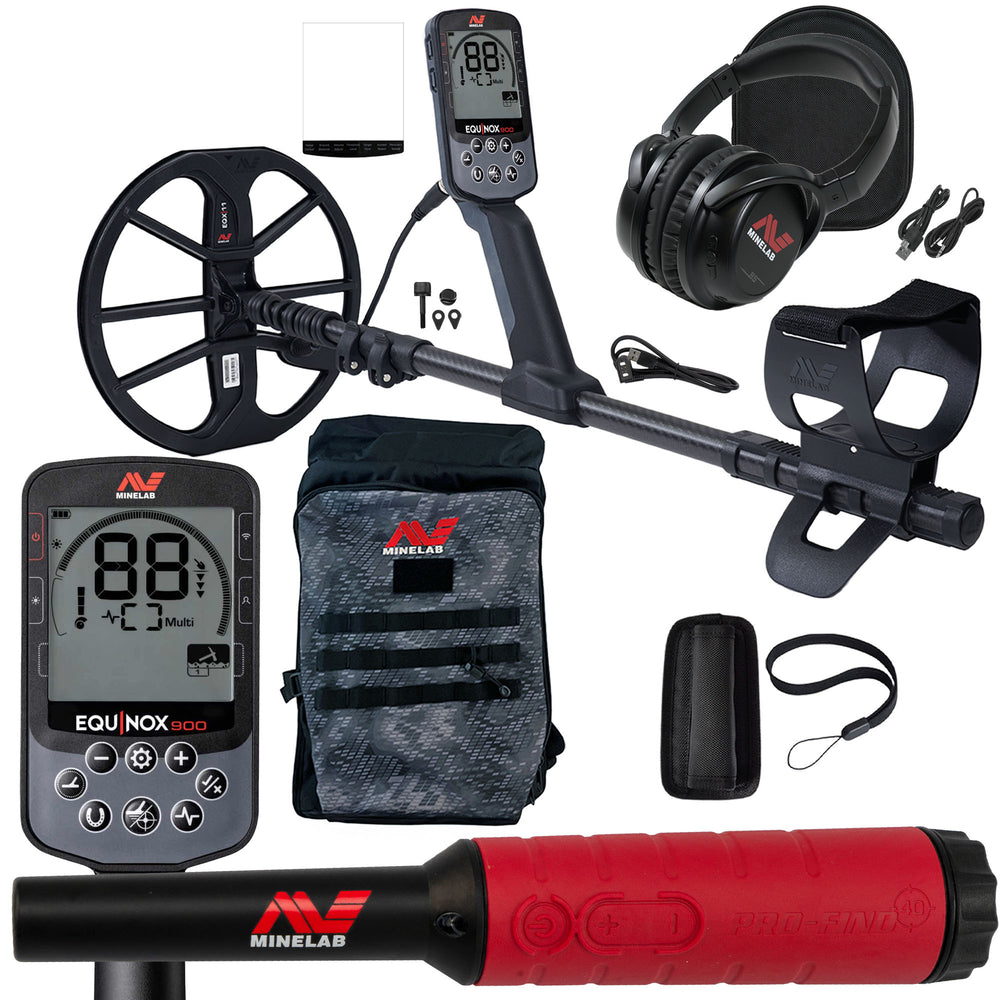 Minelab EQUINOX 900 Multi-IQ Metal Detector with PRO-FIND 40 Pinpointer and Backpack