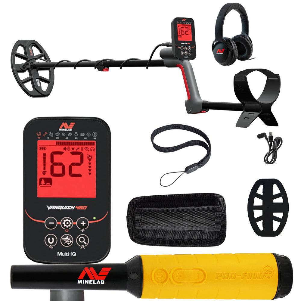 Minelab VANQUISH 460 Waterproof Multi-Frequency Metal Detector with PRO-FIND 35 Pinpointer with accessories