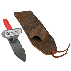 Brown Leather Sheath RIGHT sided & Lesche Digging Tool LEFT Serrated