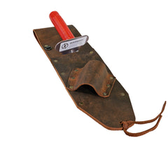 Brown Leather Sheath RIGHT sided & Lesche Digging Tool LEFT Serrated