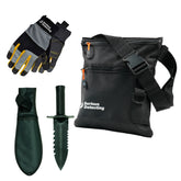 Serious Detecting Mesh Bottom Beach Finds Bag Pouch, Digging Tool, and Gloves