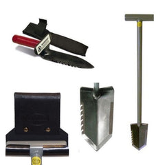 Lesche Combo w/ Serrated T-Handle Shovel, Right Serrated Digging Tool + Holster