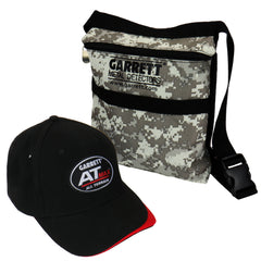 Garrett Camo Metal Detector Digger Finds Pouch & AT MAX Logo Baseball Cap Hat OS