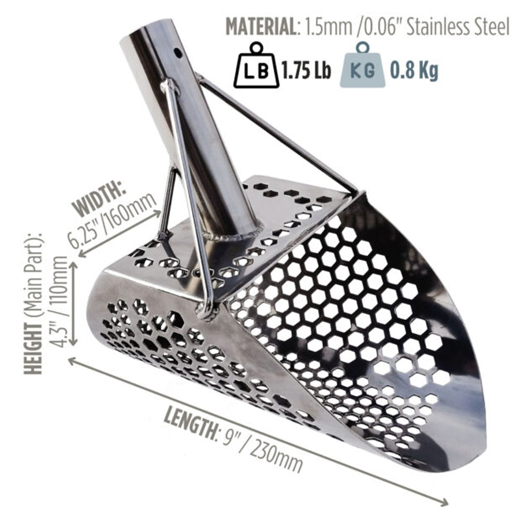 CooB  9" x 6.25" Stainless Steel Sand Scoop - Hexagon Holes