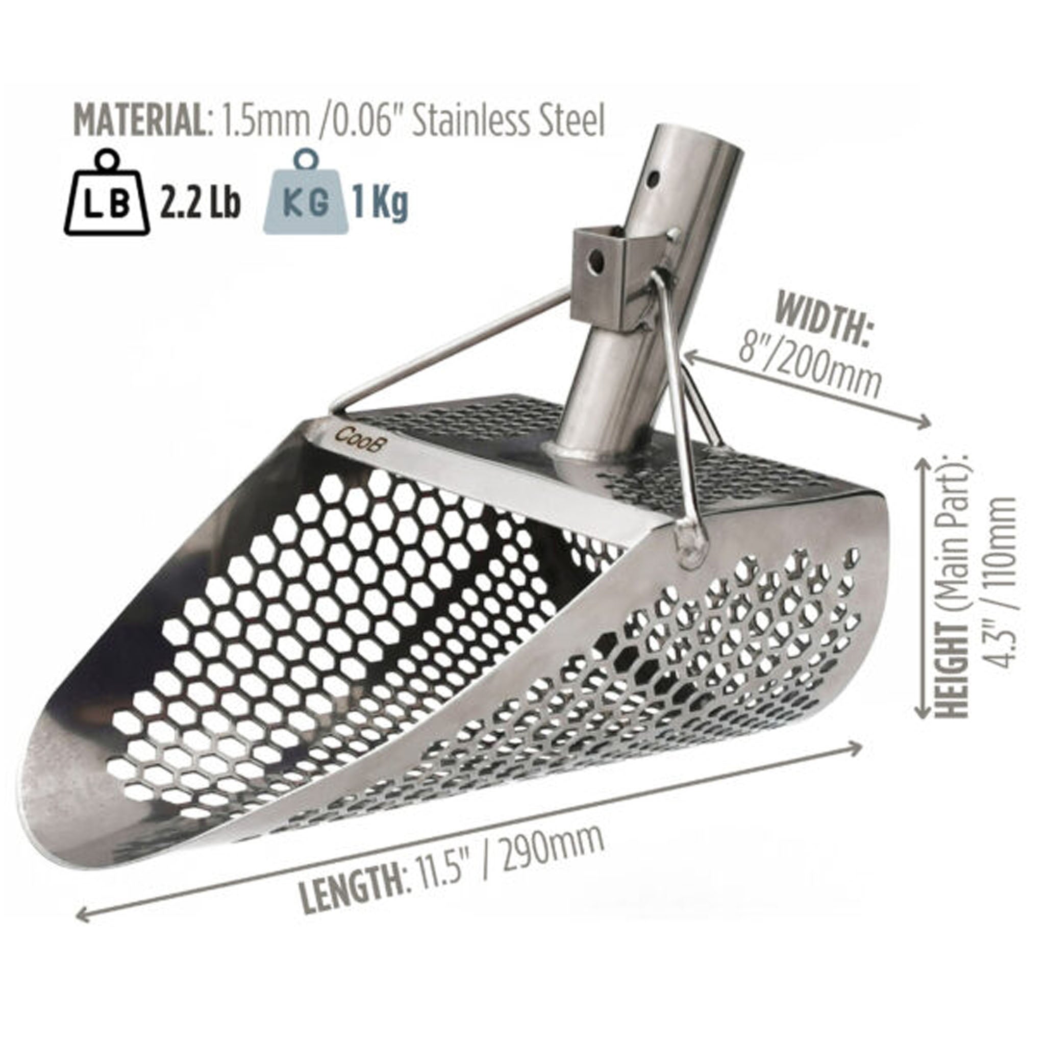 CooB 11.5" x 8" Stainless Steel Hand Sand Scoop - Hexagon Holes