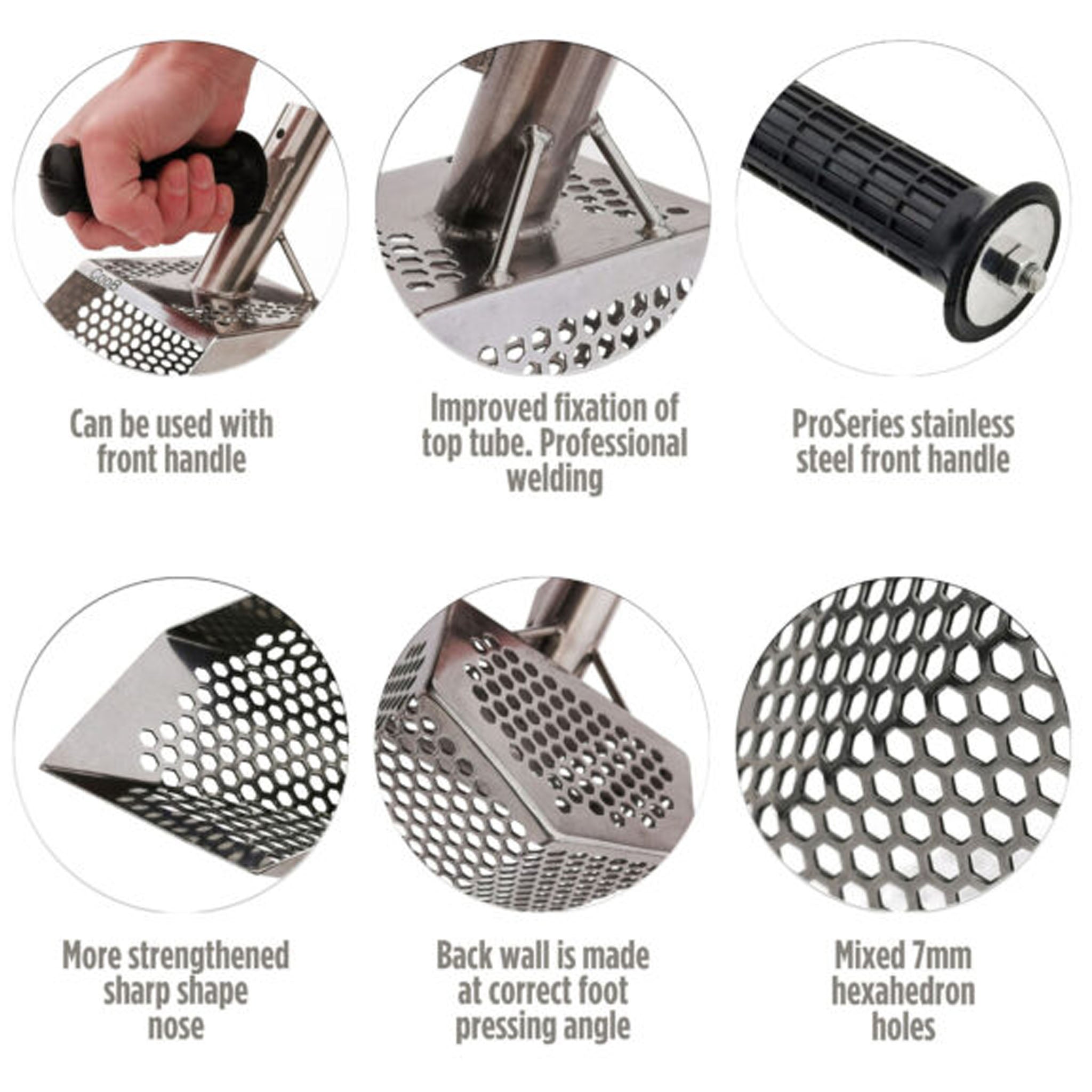 CooB 9" x 5.1" Stainless Steel Sand Scoop - Hexagon Holes