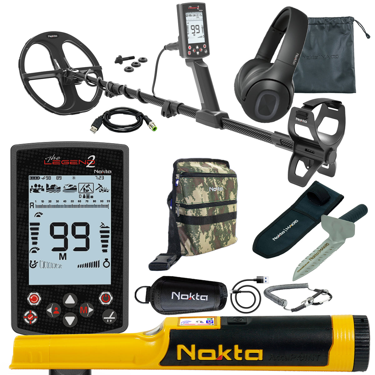 Nokta The Legend 2 SMF Waterproof Metal Detector with Accupoint Pinpointer, Premium Digger, and Finds Pouch
