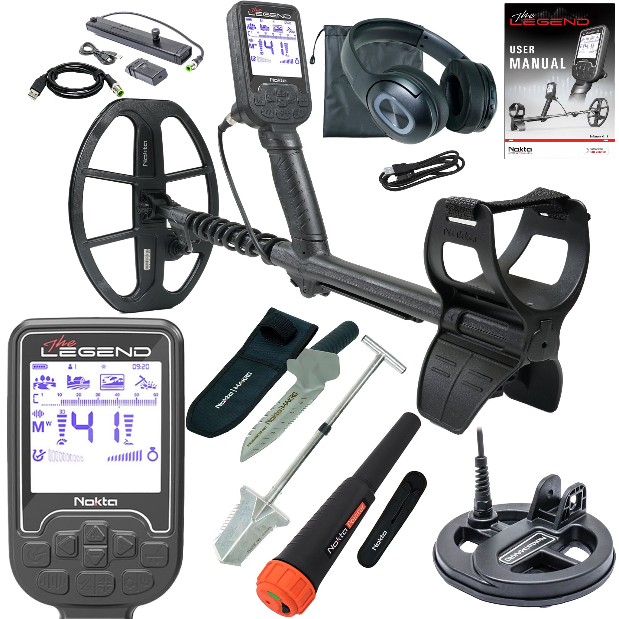 Nokta The Legend SMF Metal Detector Pro Pack w/ Wireless Headphones and LG30 12" X 9" Coil