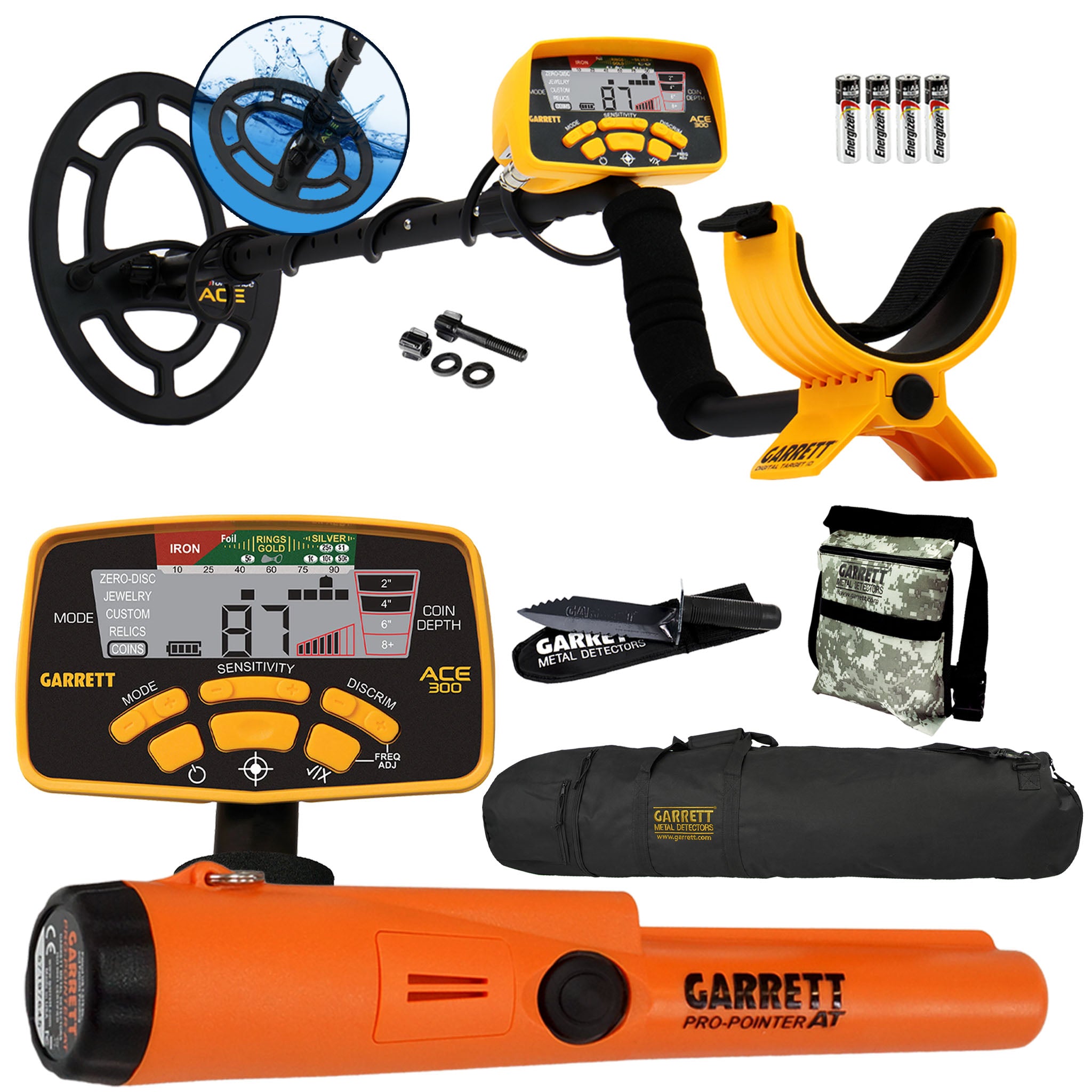 Garrett ACE 300 Metal Detector with Waterproof Coil ProPointer AT and More