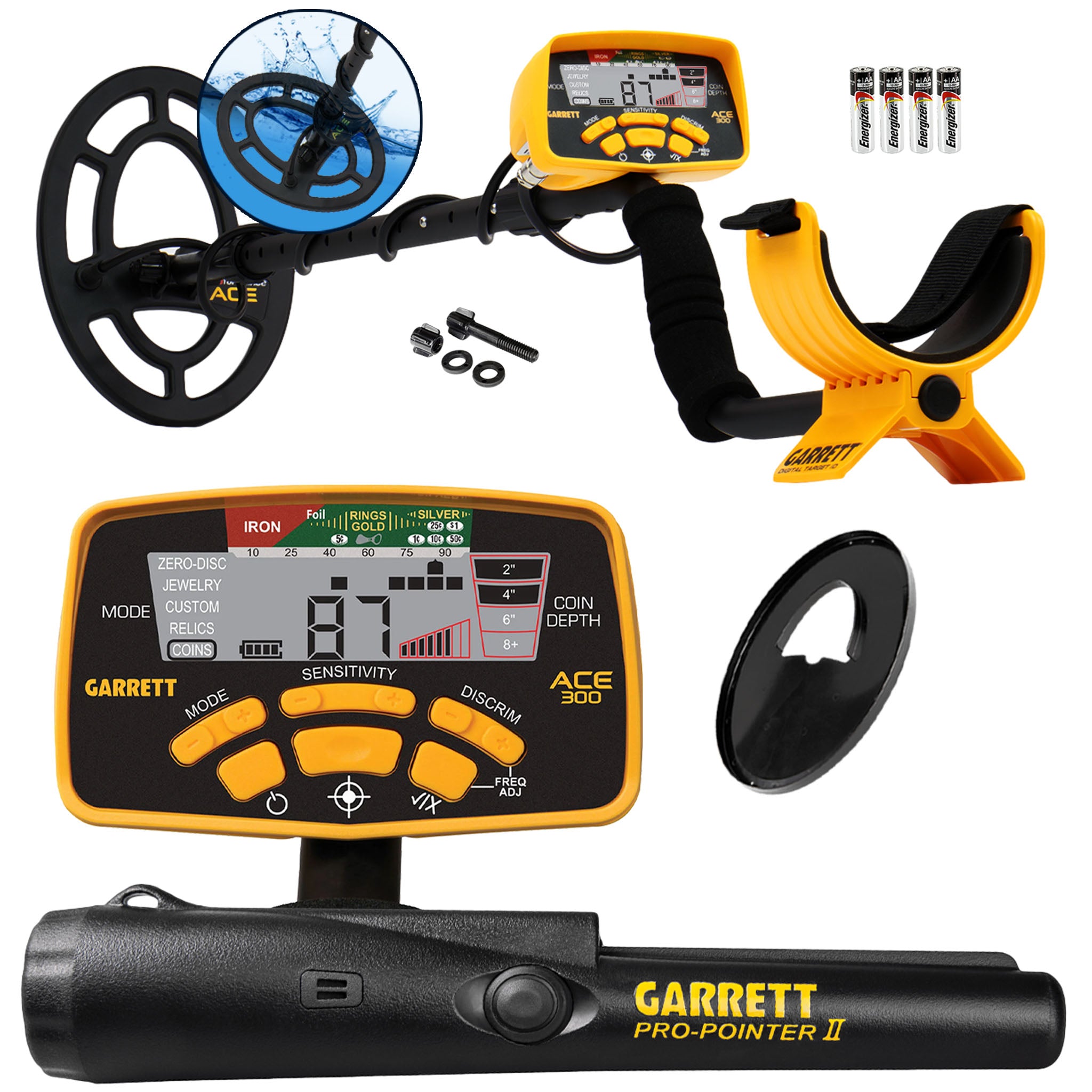 Garrett ACE 300 Metal Detector with Waterproof Search Coil and Pro Pointer II