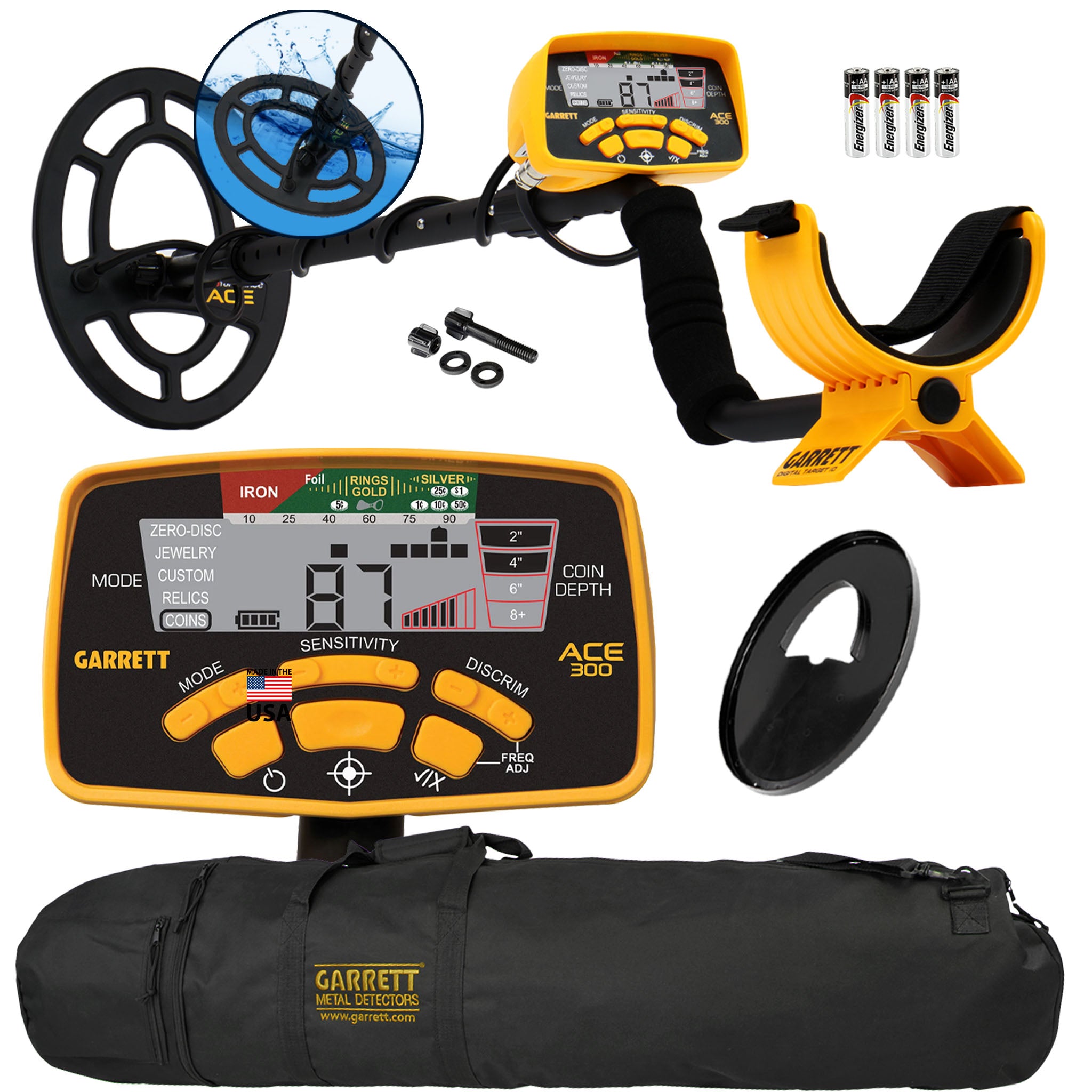 Garrett ACE 300 Metal Detector with Waterproof Search Coil and Carry Bag