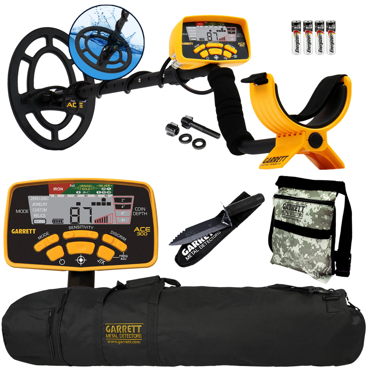 Garrett ACE 300 Metal Detector with Carry Bag, Pouch, Digger