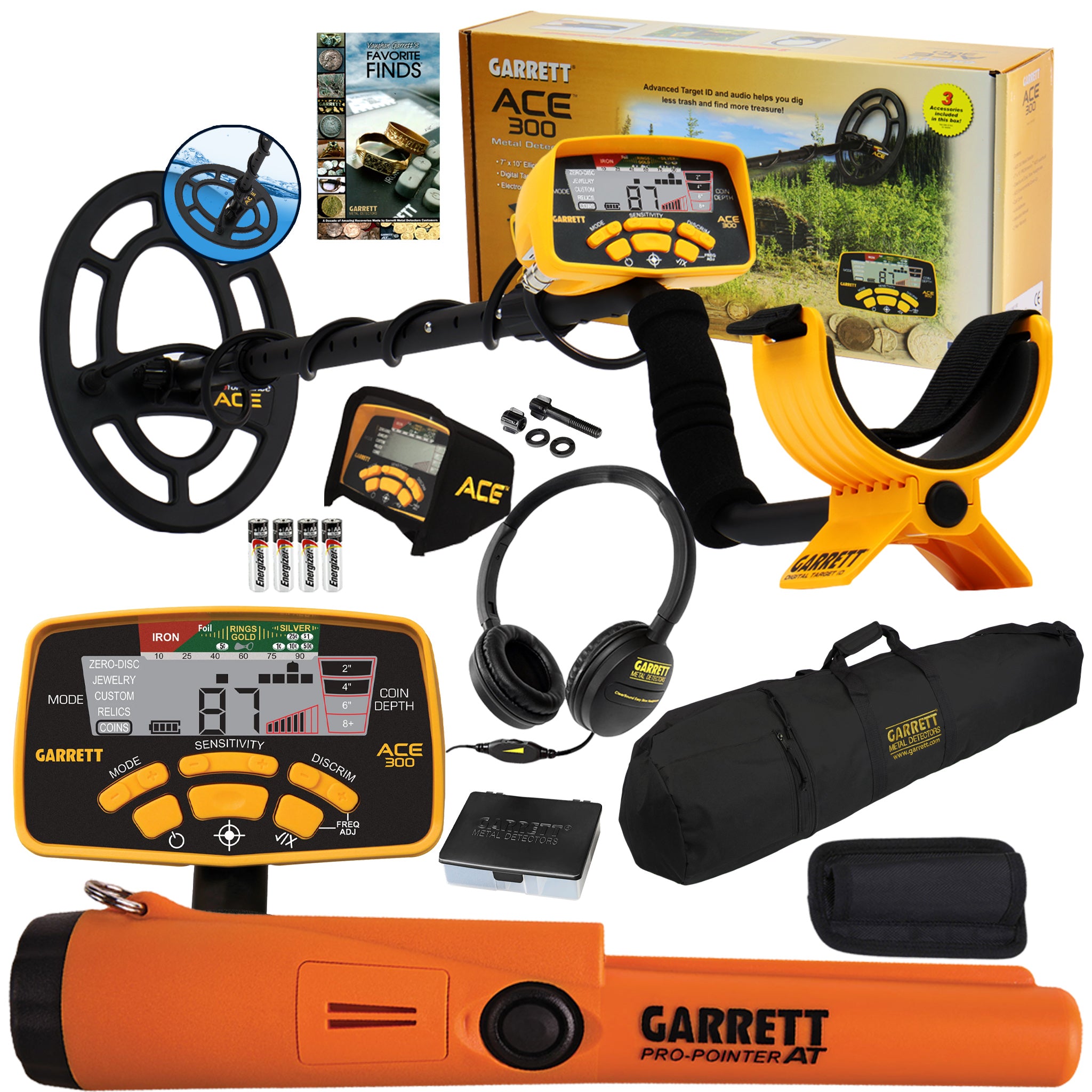 Garrett ACE 300 Metal Detector Special w/ Pinpointer, Box, Book, Bag