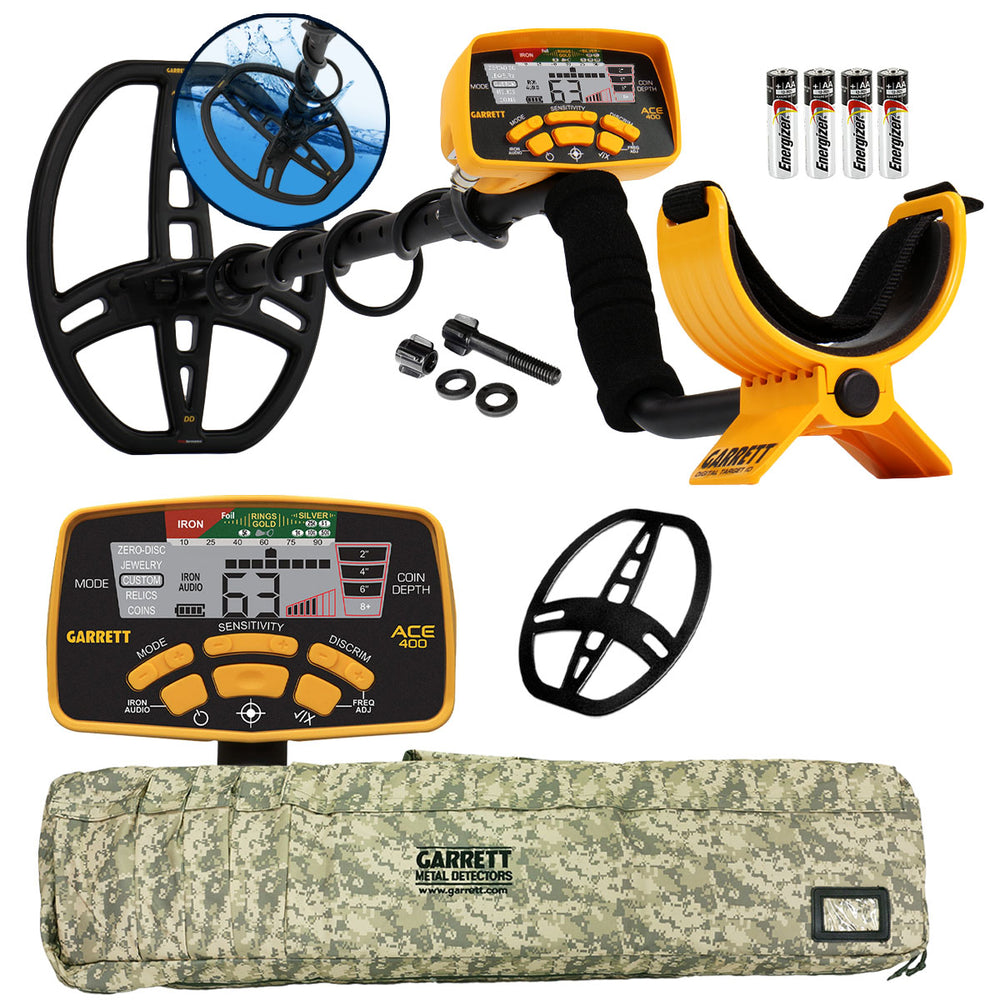 Garrett ACE 400 Metal Detector with Waterproof Coil and Camo Soft Case