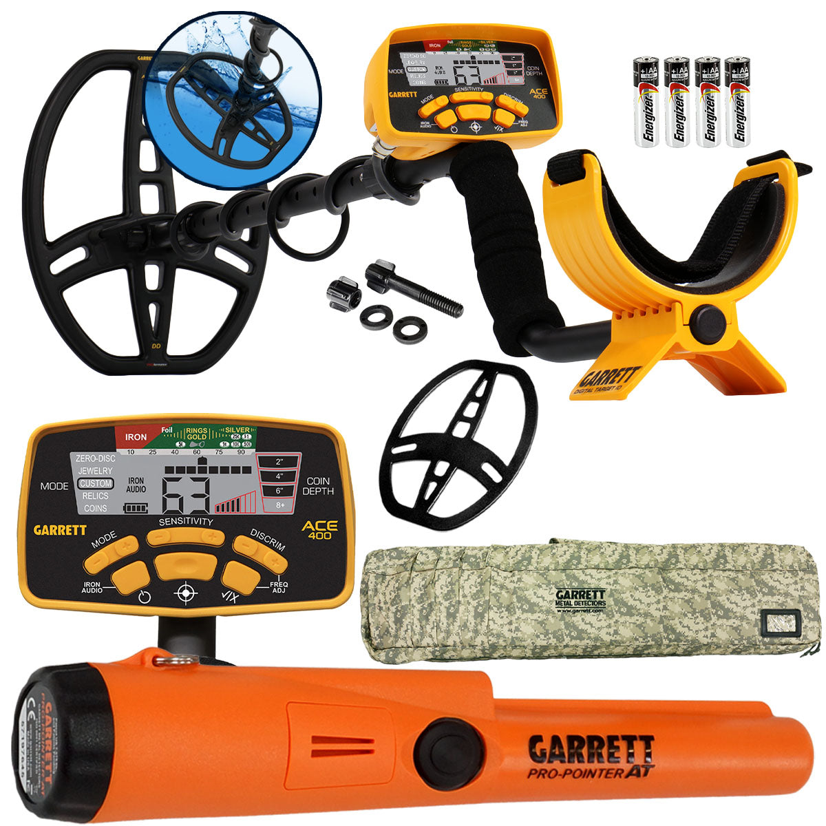 Garrett ACE 400 Metal Detector with Pro Pointer AT, Soft Case, and accessories