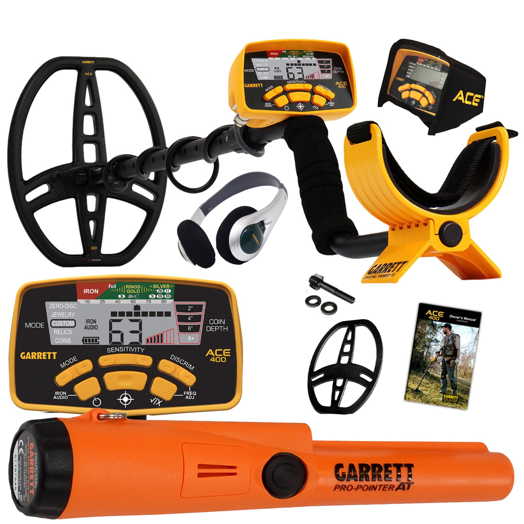 Garrett ACE 400 Metal Detector with DD Waterproof Search Coil and Pro Pointer AT