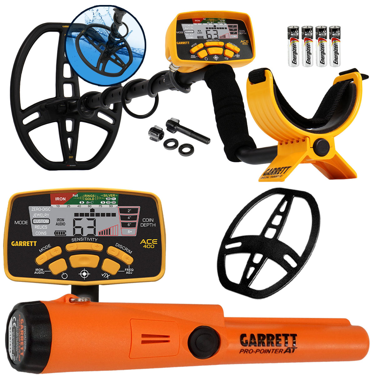 Garrett ACE 400 Metal Detector with DD Waterproof Search Coil and Pro Pointer AT