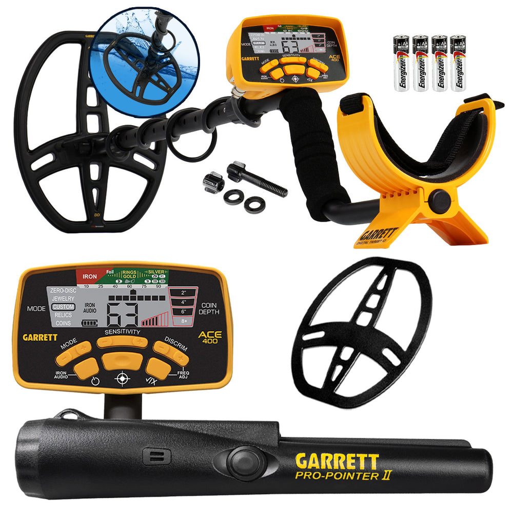 Garrett ACE 400 Metal Detector with DD Waterproof Search Coil and Pro Pointer II