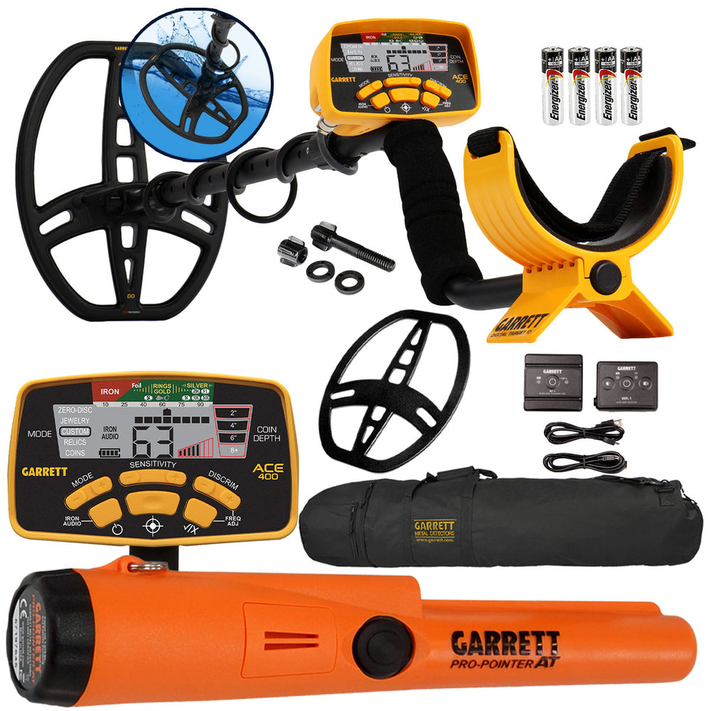 Garrett ACE 400 Metal Detector w/ Z-Lynk Wireless System, Pro Pointer AT & Bag
