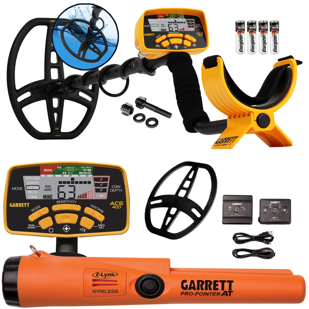 Garrett ACE 400 Metal Detector w/ Wireless Audio System & Pro Pointer AT Z-Lynk