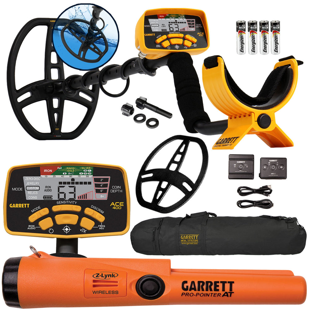 Garrett ACE 400 Metal Detector w/ Wireless System, Pro Pointer AT Z-Lynk & Bag
