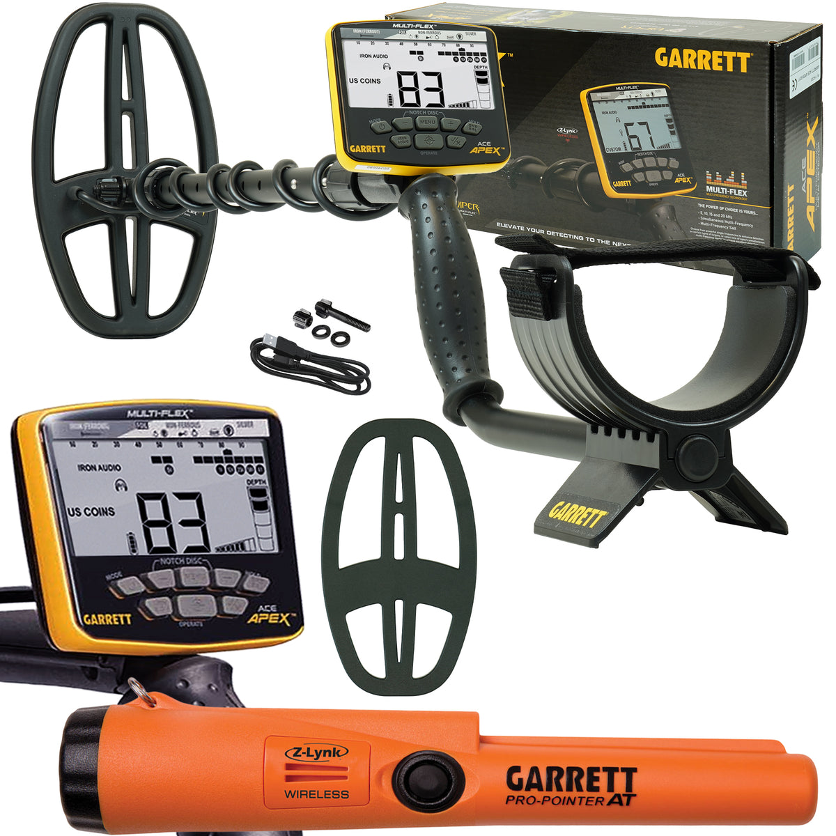 Garrett ACE APEX Metal Detector with  6 x 11 DD Viper Search Coil, Garrett Pro-Pointer AT with Z-lynk