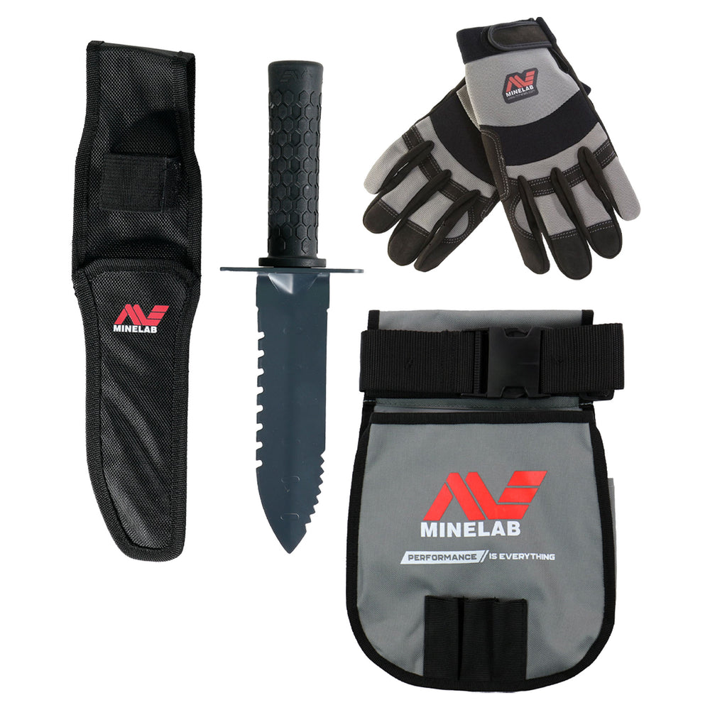 Minelab Adventure Pack – Metal Detecting Accessory Kit with Digger, gloves, and pouch