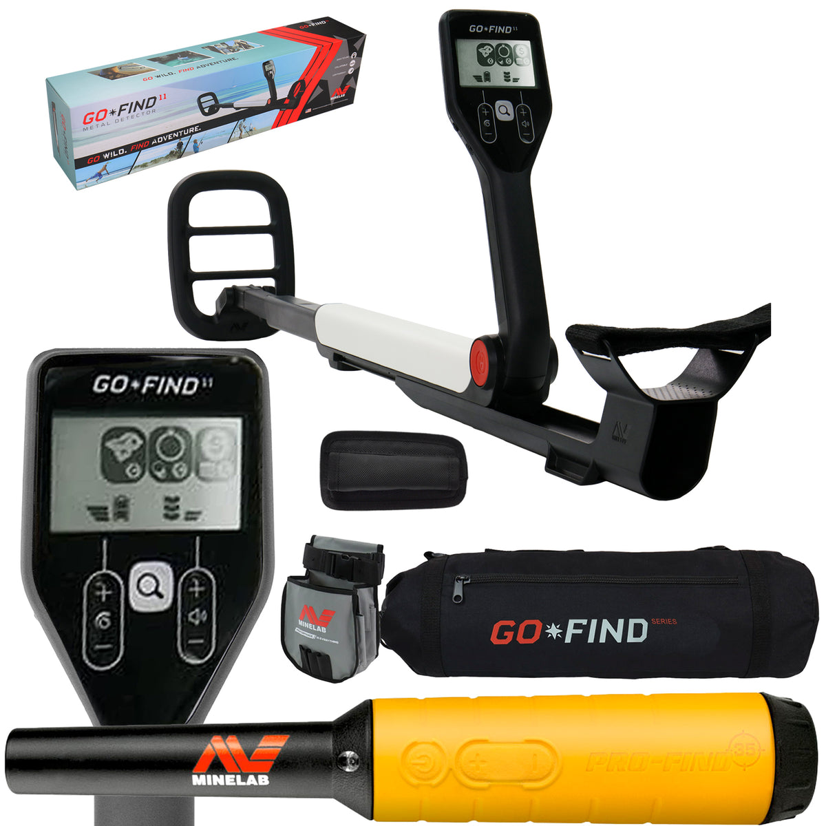 Minelab GO-FIND 11 Metal Detector with PRO-FIND 35, Black Carry Bag, Finds Pouch