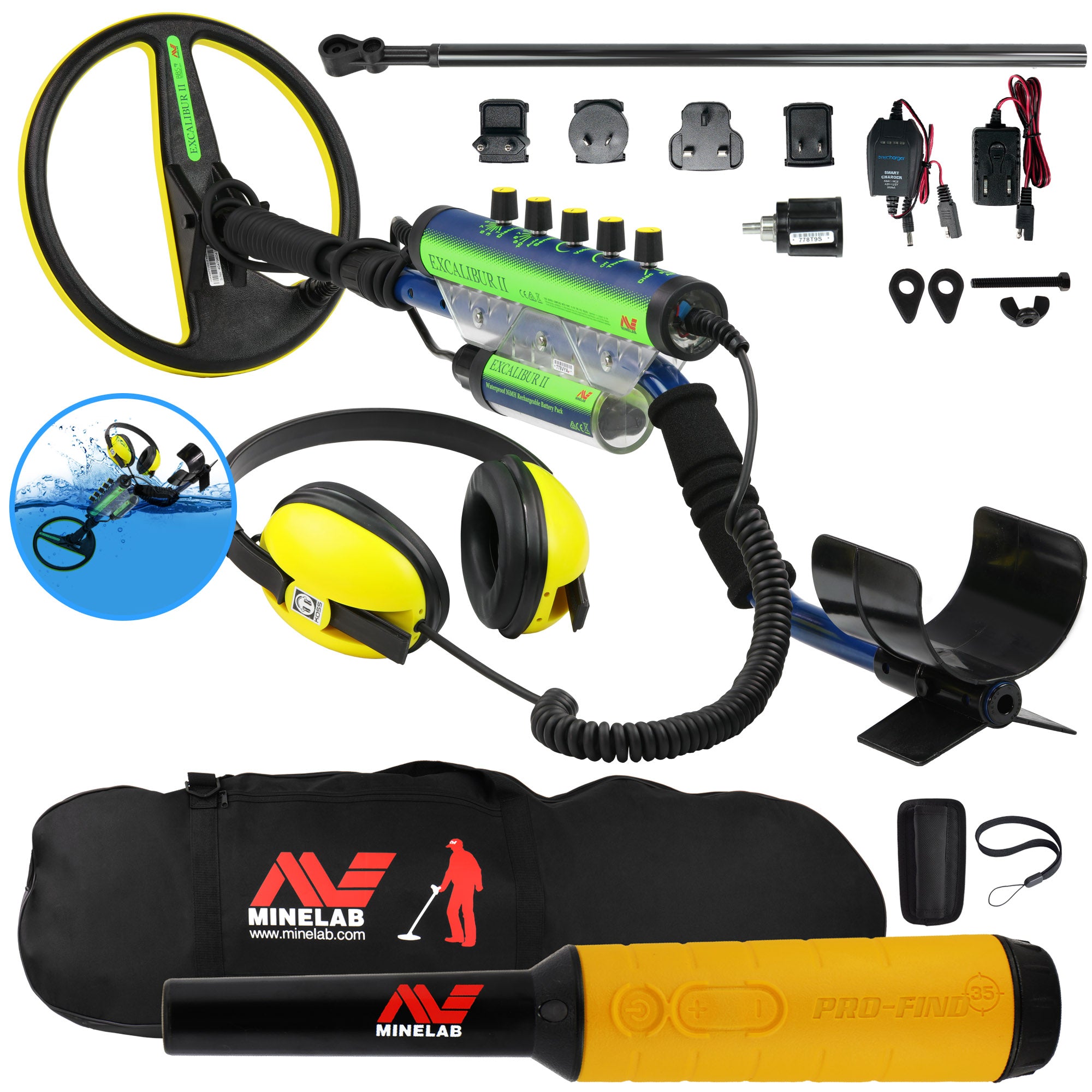 Minelab Excalibur II 1000 Waterproof Detector w/ Pro Find 35 & Carry Bag