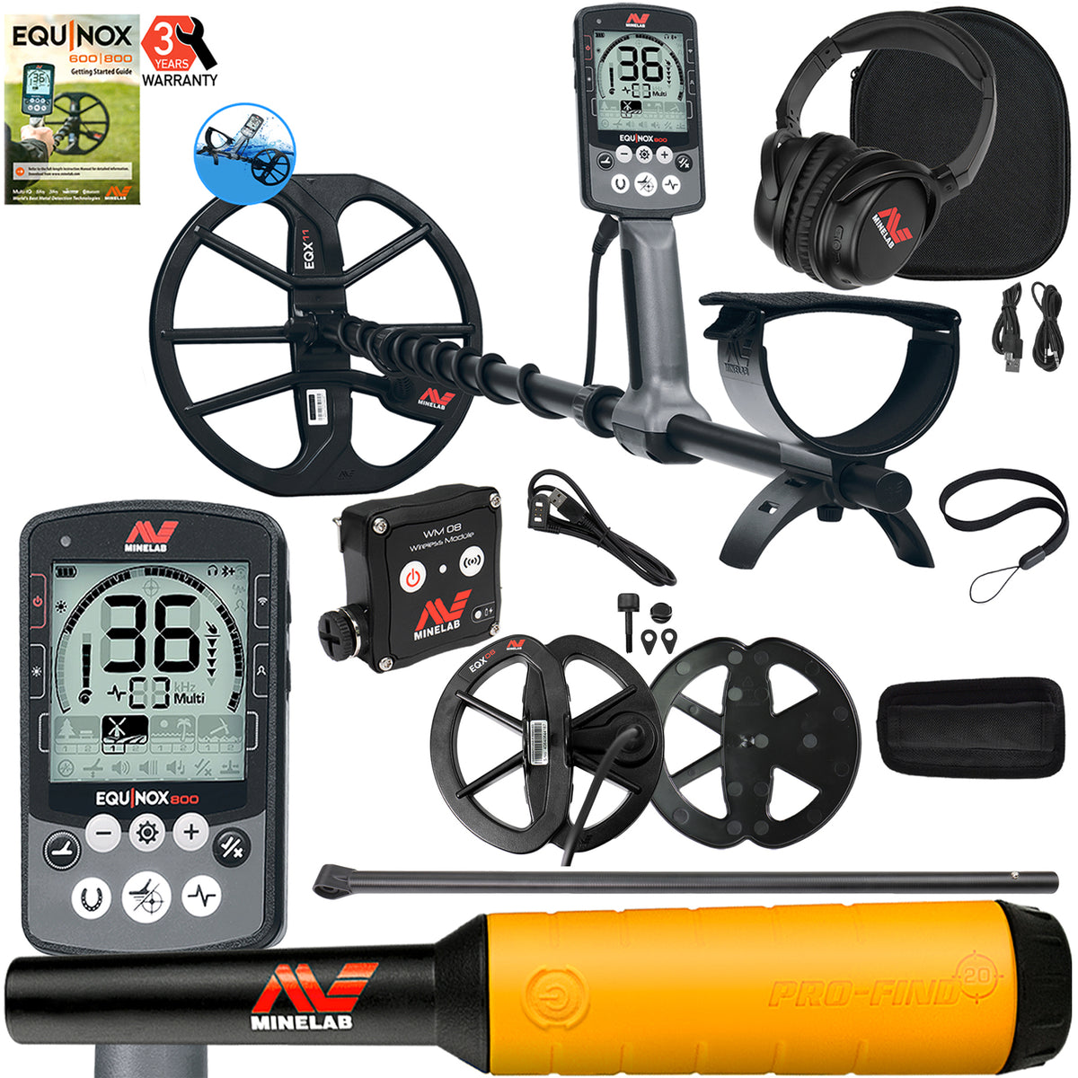 Minelab EQUINOX 800 Metal Detector with Lower Shaft,  Pro-Find 20, and  6" Coil