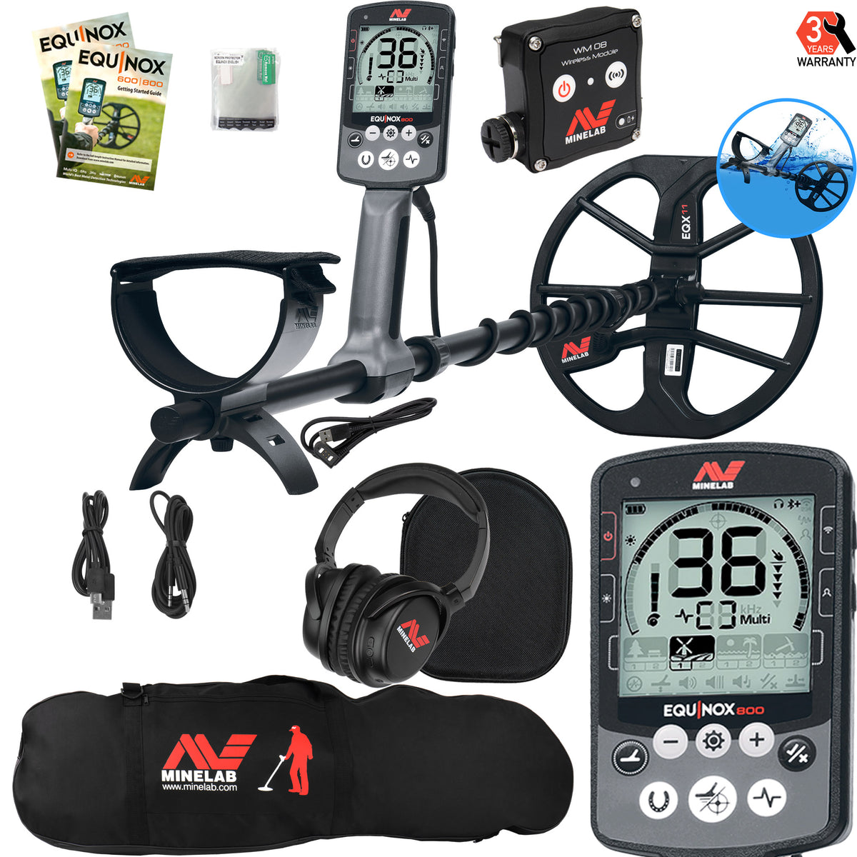 Minelab EQUINOX 800 Multi-IQ Metal Detector with Black Padded Carry Bag