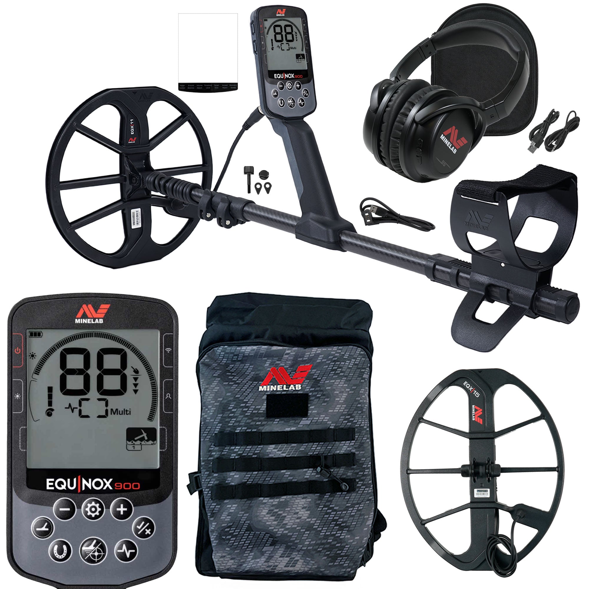 Minelab EQUINOX 900 Multi-IQ Metal Detector with EQX 15 Coil and Backpack