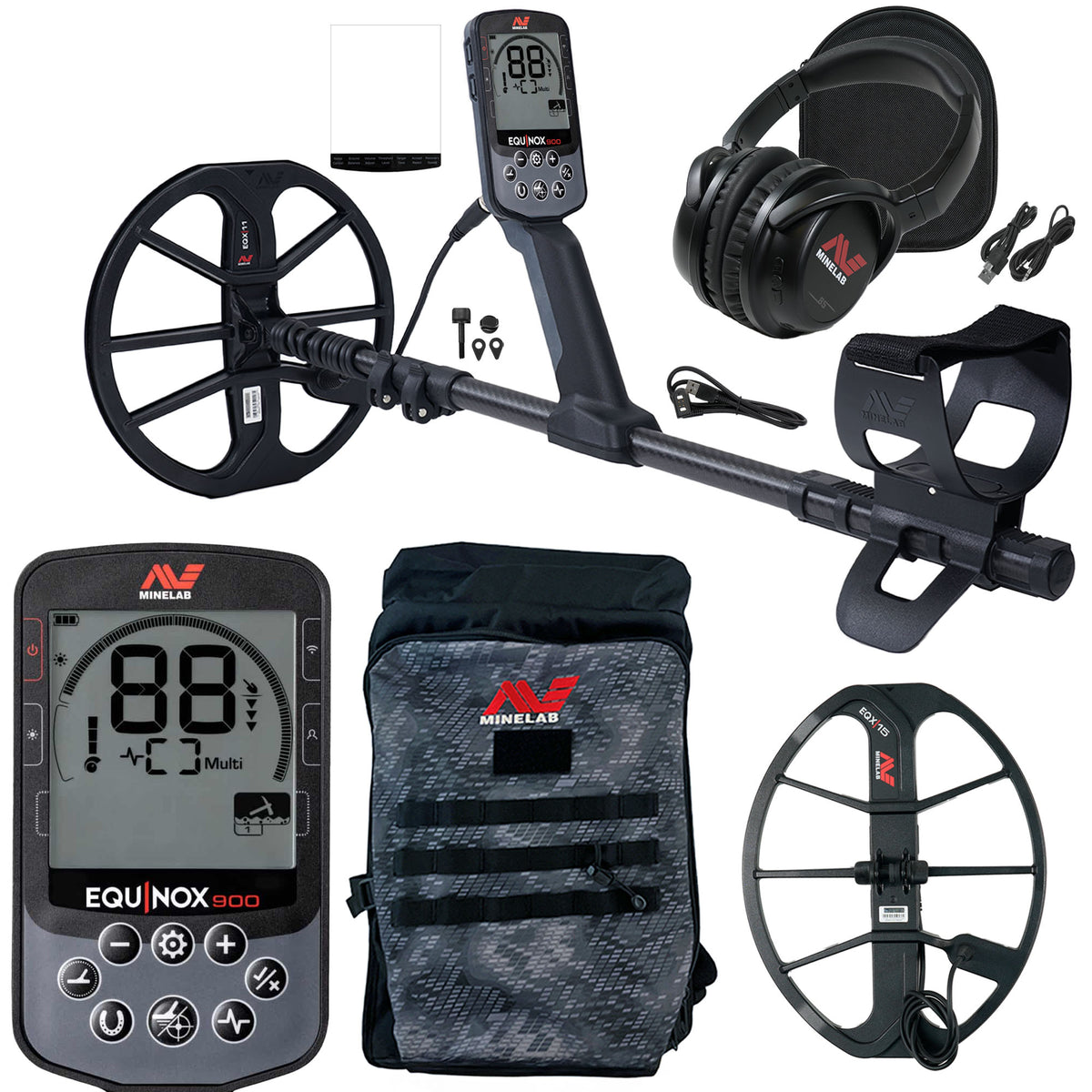 Minelab EQUINOX 900 Multi-IQ Metal Detector with EQX 15 Coil and Backpack