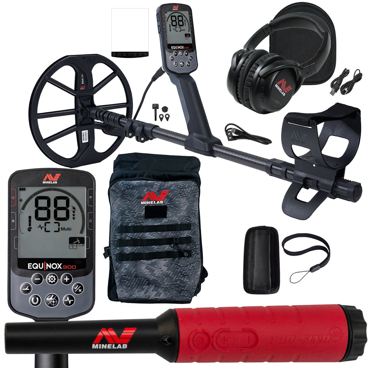 Minelab EQUINOX 900 Multi-IQ Metal Detector with PRO-FIND 40 Pinpointer and Backpack