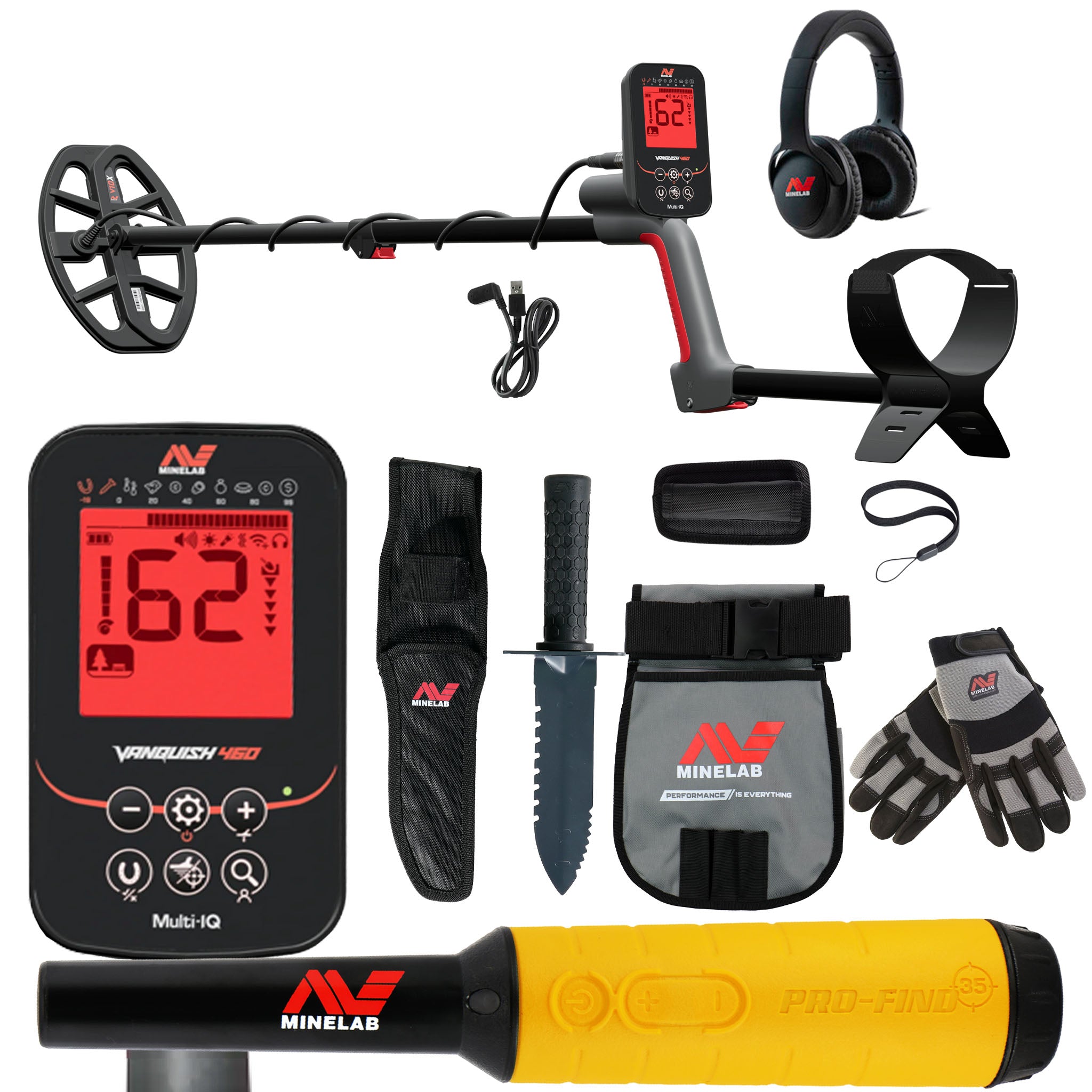 Minelab VANQUISH 460 Waterproof Multi-Frequency Metal Detecto + PRO-FIND 35 Pinpointer and Adventure Pack