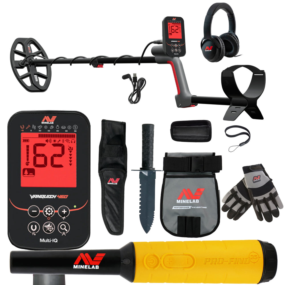 Minelab VANQUISH 460 Waterproof Multi-Frequency Metal Detecto + PRO-FIND 35 Pinpointer and Adventure Pack