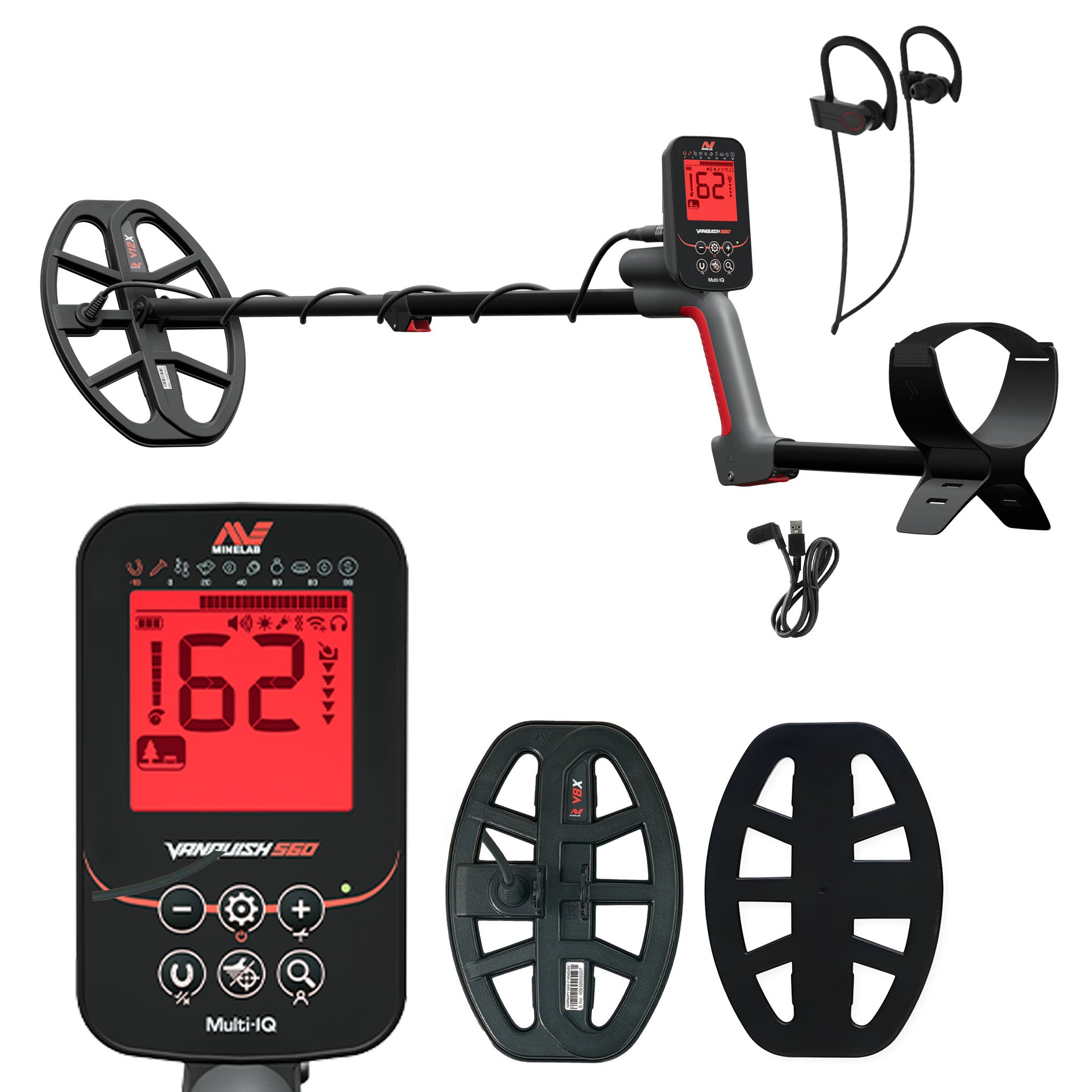 Minelab VANQUISH 560 Pro Pack Waterproof Multi-Frequency Metal Detector with V12x Coil, V8x Coil,  and accessories