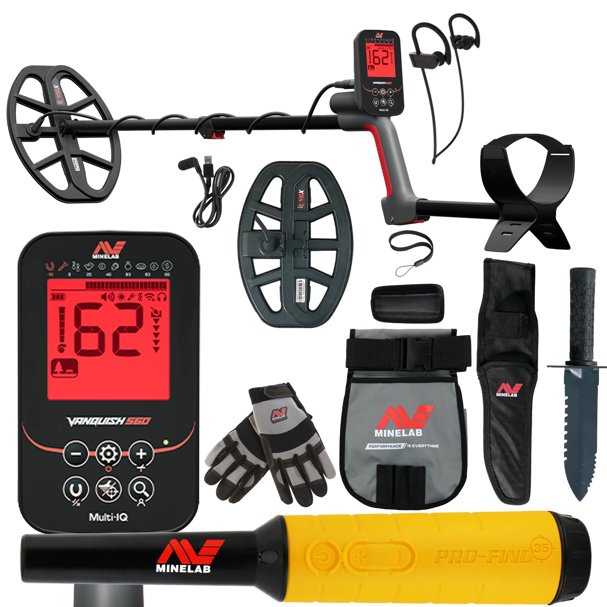 Minelab VANQUISH 560 Pro Pack Waterproof Multi-Frequency Metal Detector Bundle with PRO-FIND 35 Pinpointer, and Adventure Pack
