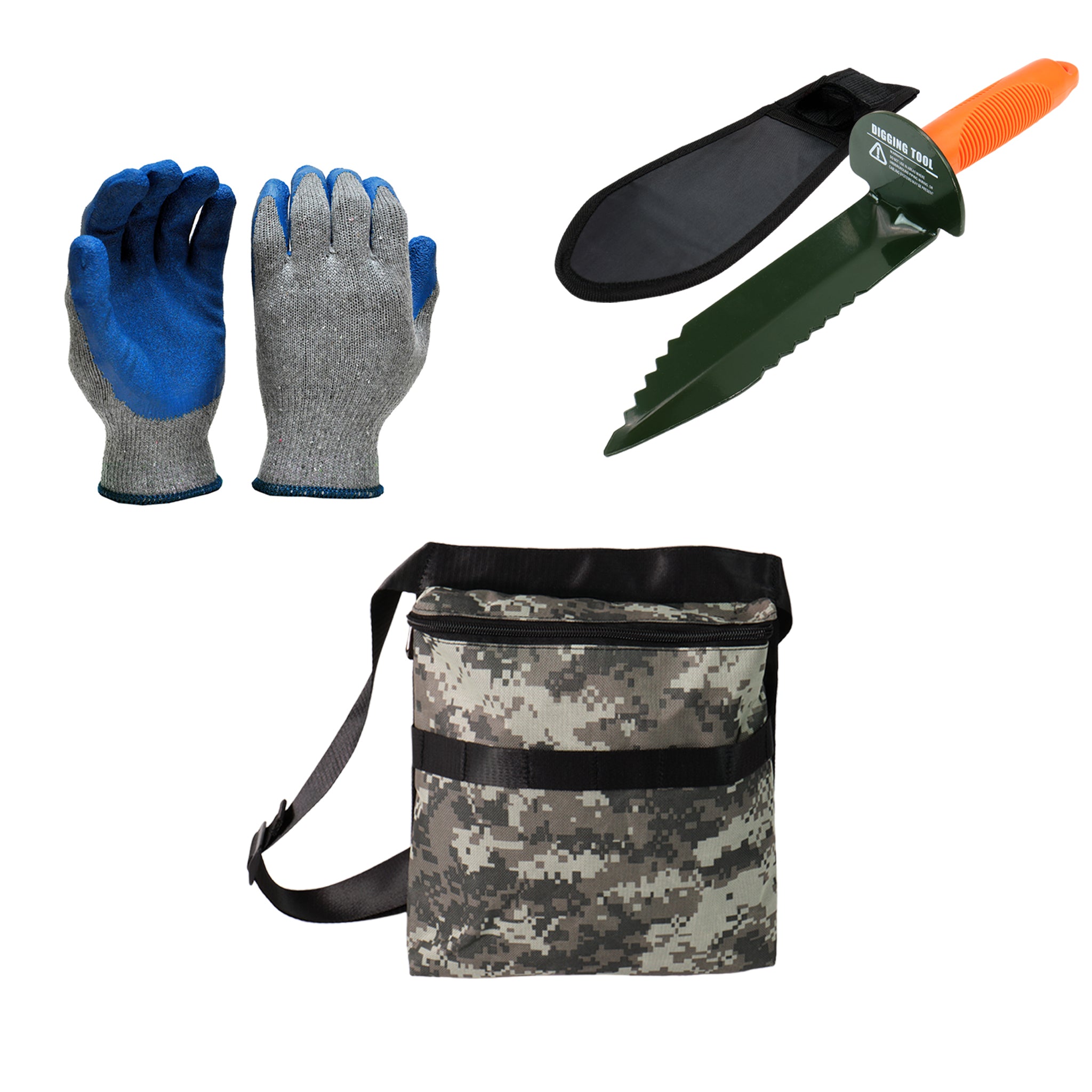 Metal Detecting Kit - Finds Pouch, Gloves and Digger with Holster