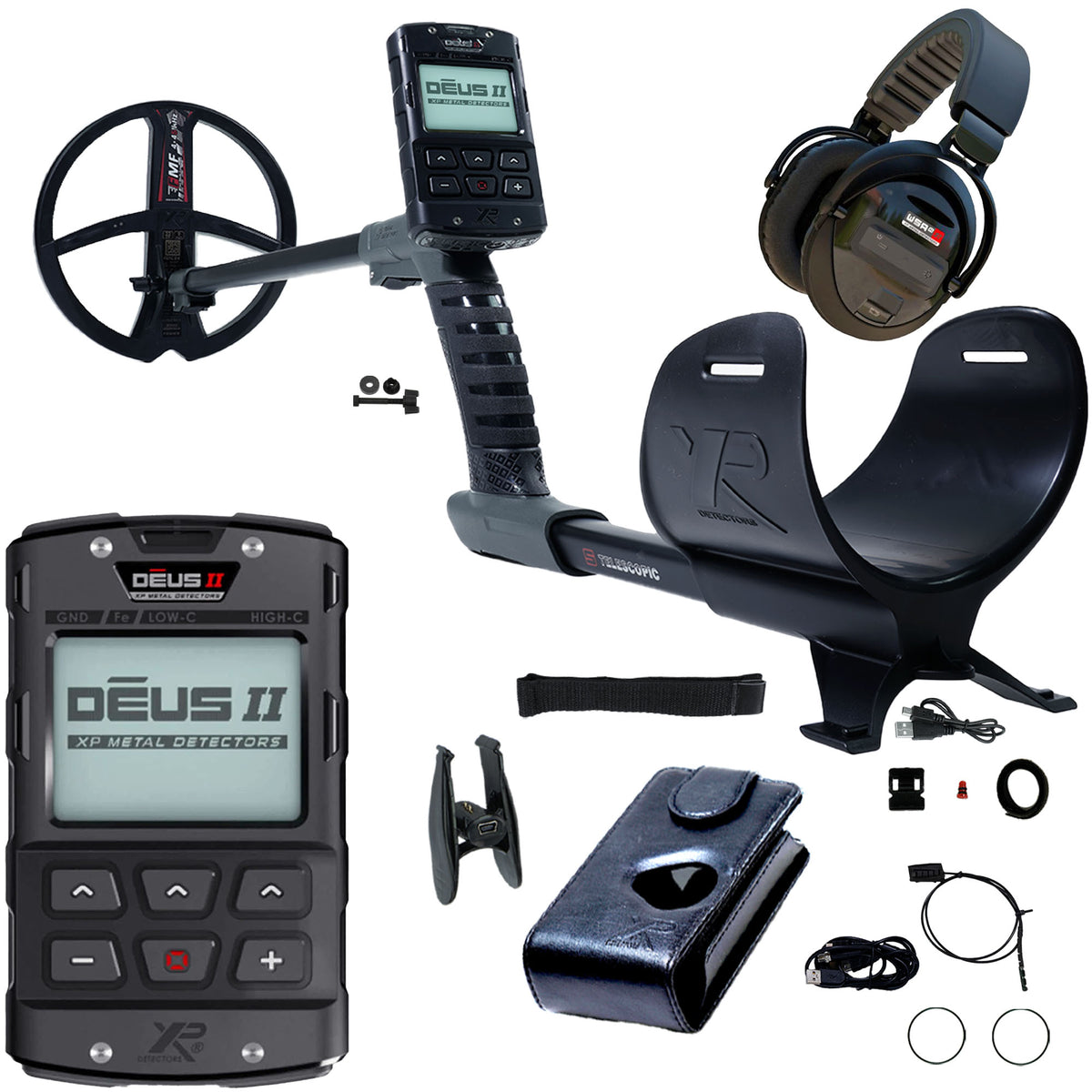 XP DEUS II Fast Multi Frequency RC Metal Detector with WSAXL-ST Stereo Headphones and 9" FMF Search Coil