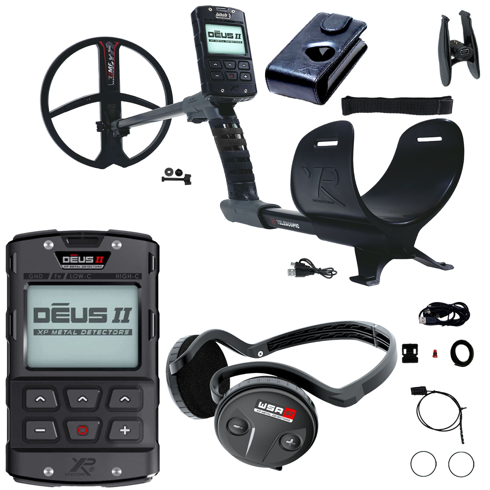 XP DEUS II Fast Multi Frequency RC Metal Detector with 11″ FMF Search Coil with WSA-ST Headphones