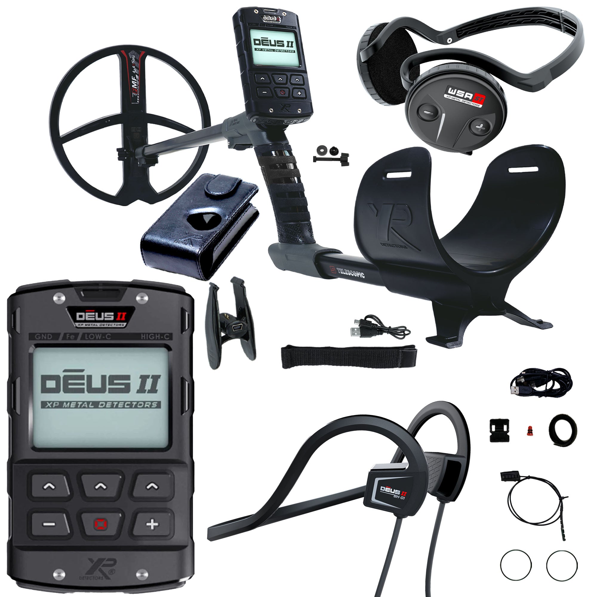XP DEUS II Fast Multi Frequency RC Metal Detector with 11″ FMF Search Coil with WSA-ST and Bone Conduction Headphones