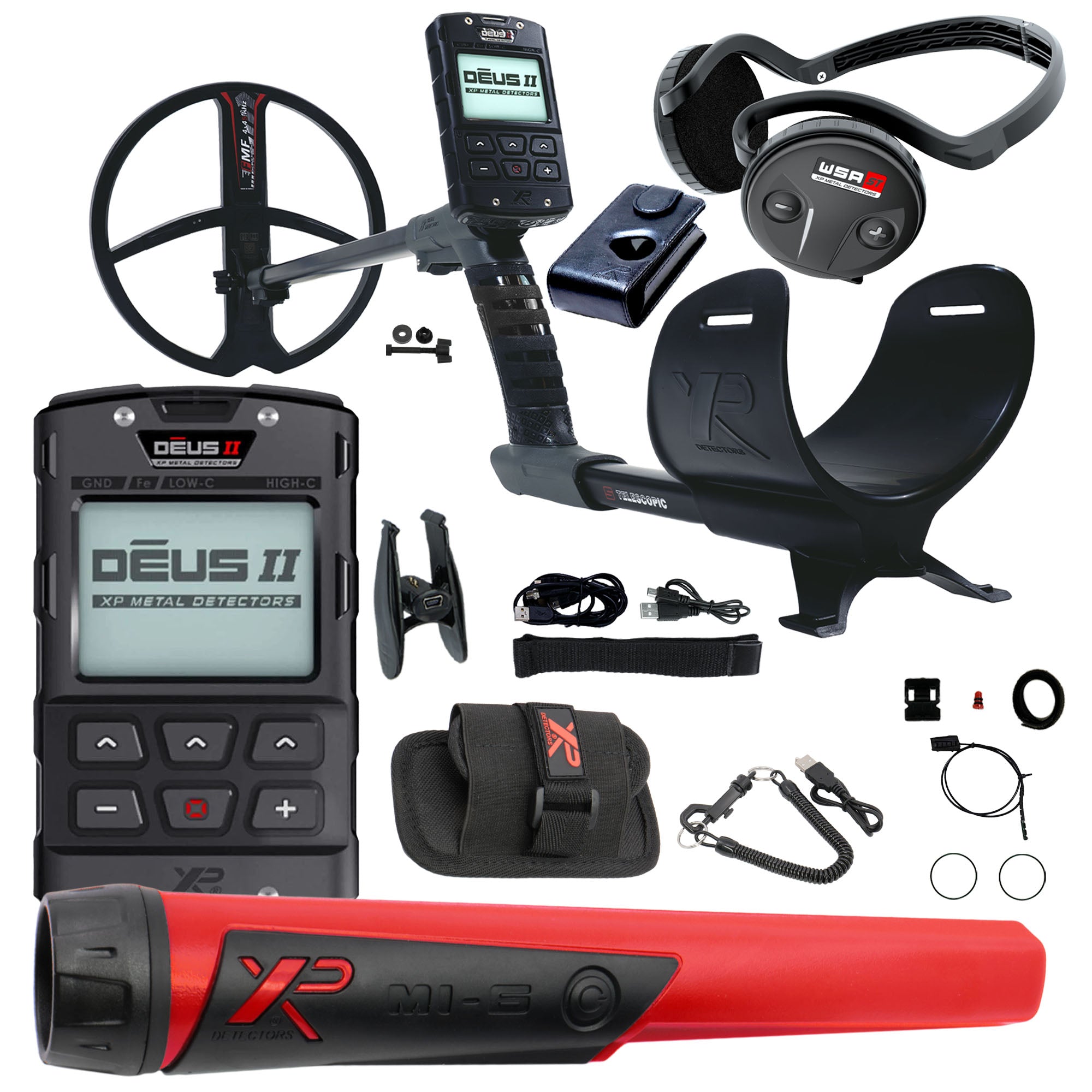 XP DEUS II Fast Multi Frequency RC Metal Detector with 11″ FMF Search Coil with WSA-ST Headphones and MI-6 Pinpointer
