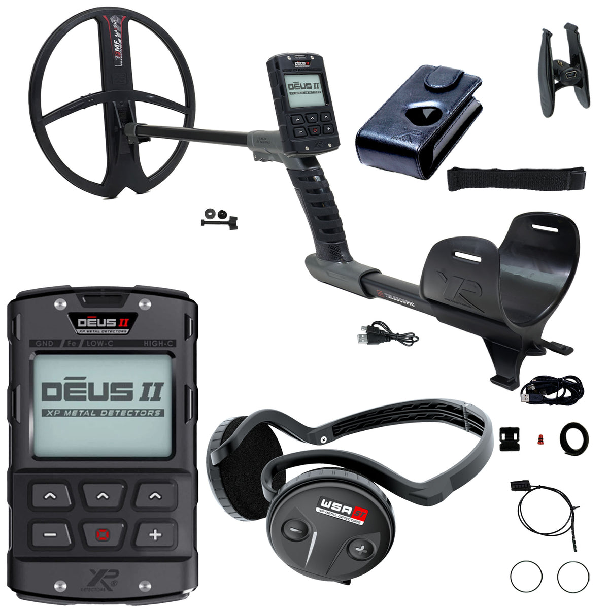XP DEUS II Fast Multi Frequency RC Metal Detector with 13x11" FMF Search Coil with WSA-ST Stereo Headphones