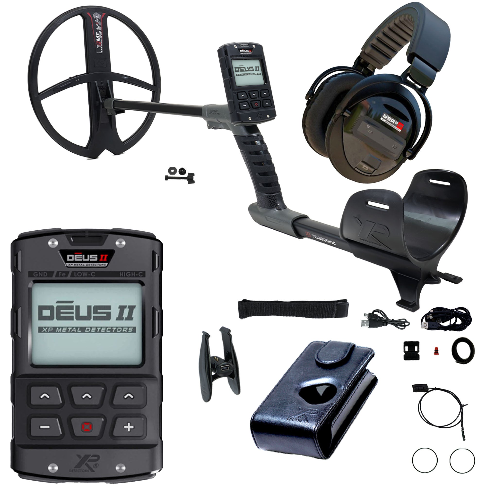 XP DEUS II Fast Multi Frequency RC Metal Detector with 13x11" FMF Search Coil with WSAXL-ST Stereo Headphones